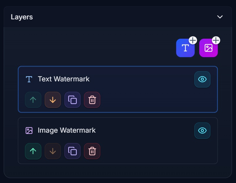 Multi-layer panel with text and logo watermark layers