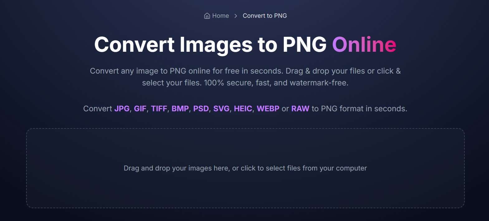Upload images to ImagiTool PNG converter
