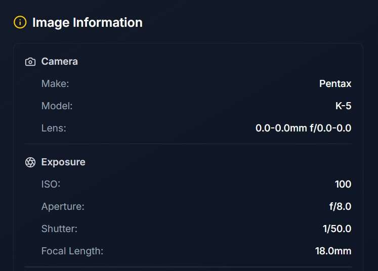 View camera metadata, exposure, and file info